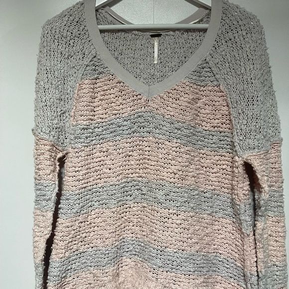 Free People Rugby Songbird Stripe Pullover SweaterSmall Pale Pink Pale Gray - Picture 13 of 15